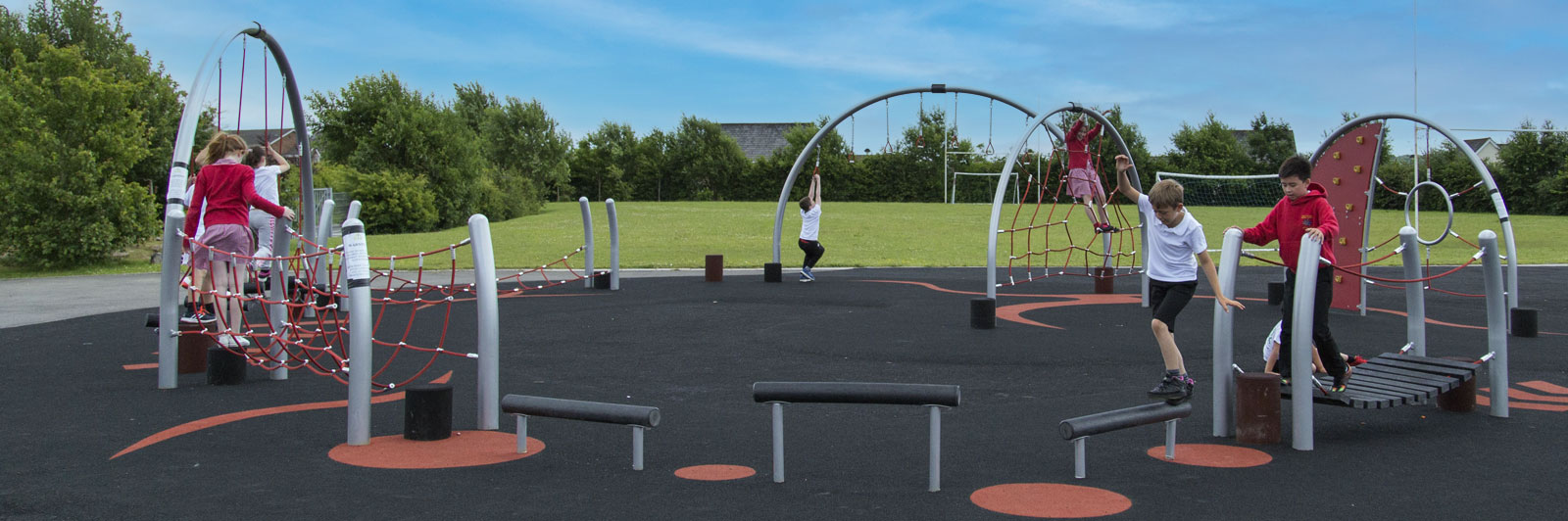 Children making their way around a balance course